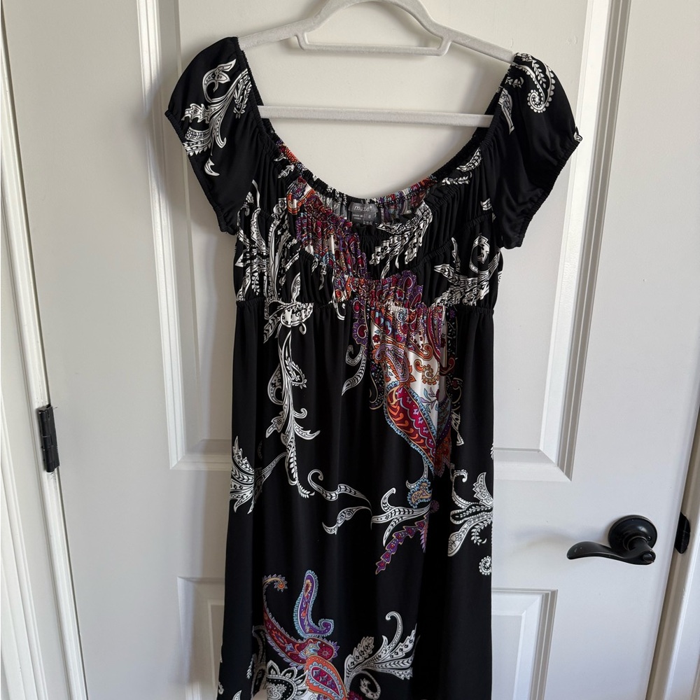 Muse black & multi-coloured paisley print dress with ruffle hem